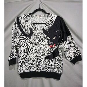 80s Armon Originals Black Panther Blouse Abstract Maximalist Kitsch Whimsigoth